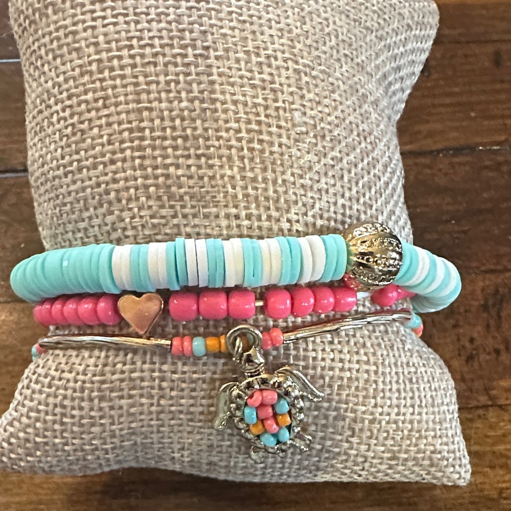 Colorful Beaded Bracelet Set with Turtle Charm
